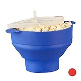 Relaxdays Popcorn Maker Silikon für Mikrowelle, zusammenfaltbarer Popcorn Popper, Zubereitung ohne Öl, BPA-frei, blau, 25.5 x 25.5 x 14.5 cm