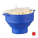 Relaxdays Popcorn Maker Silikon für Mikrowelle, zusammenfaltbarer Popcorn Popper, Zubereitung ohne Öl, BPA-frei, blau, 25.5 x 25.5 x 14.5 cm