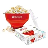 Collapsible Silicone Microwave Hot Air Popcorn Popper Bowl with Lid and Handles (Red)