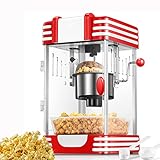 Retro Popcornmaschine Profi, Vintage Cinema Popcorn Maker mit Edelstahl-Topf, Innenbeleuchtung, Messlöffel und Schaufel