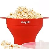 iheyfill Popcorn Popper, Mikrowellen-Silikon Popcorn Maker, zusammenklappbare Schüssel mit Griffen